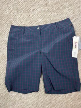 Annika Cutter & Buck Shorts Golf Bermudas Gray Pink Checks 12 NWT